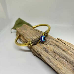 Brass Wire Wrapped West African Bangle with evil eye