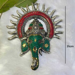 Stone Work White Metal Ganesha Wall Hanging