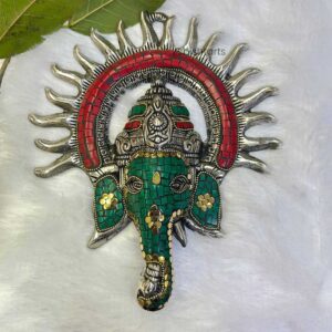 Stone Work White Metal Ganesha Wall Hanging