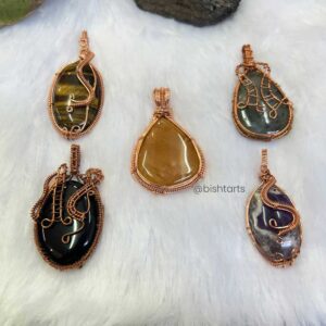 Assorted Natural Stones Copper wire wrapped Pendants