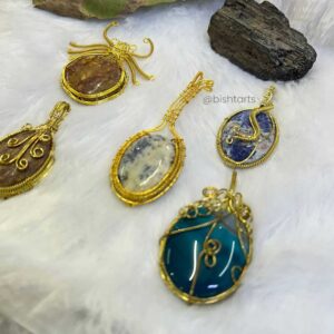 Assorted Natural Stones Brass wire wrapped Pendants