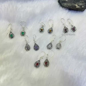 Brass assorted Stones Hook Earrings in wholesale