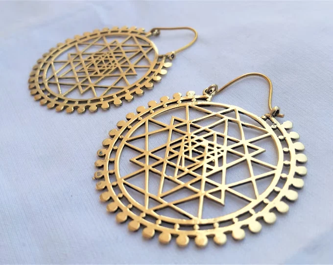 Brass Shree Yantra Earrings