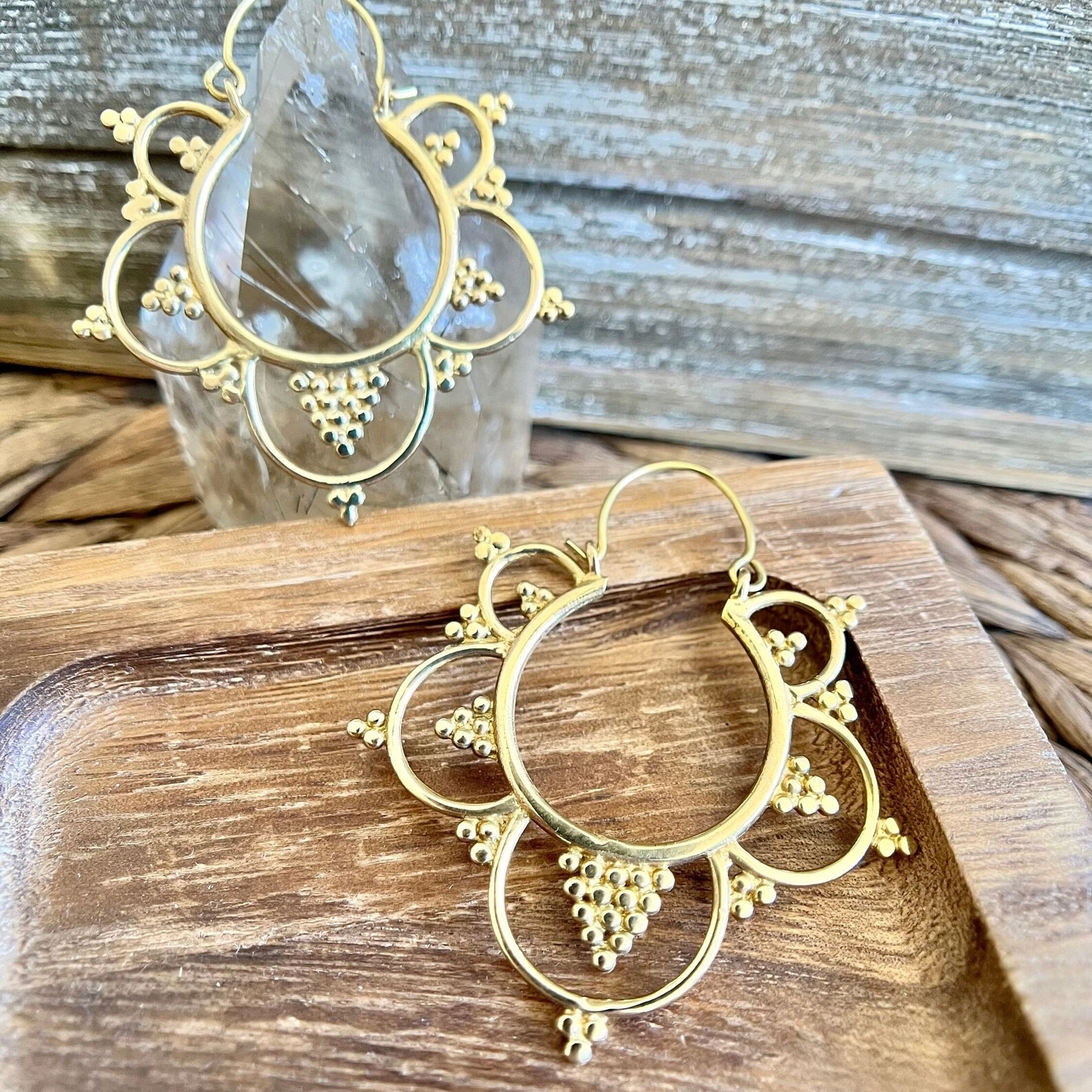 Gold Boho Hoop Mandala Earrings