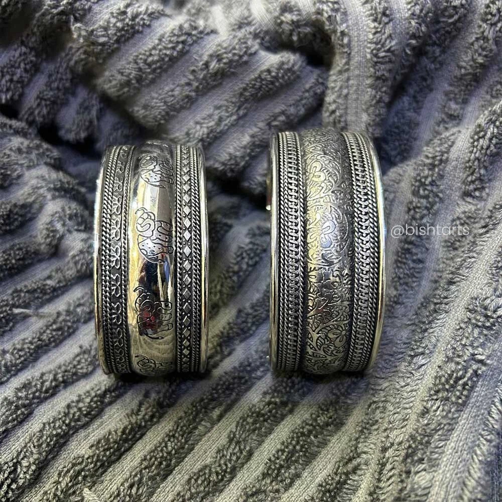 Solid Brass Silver Finish Wide Bangle Cuff