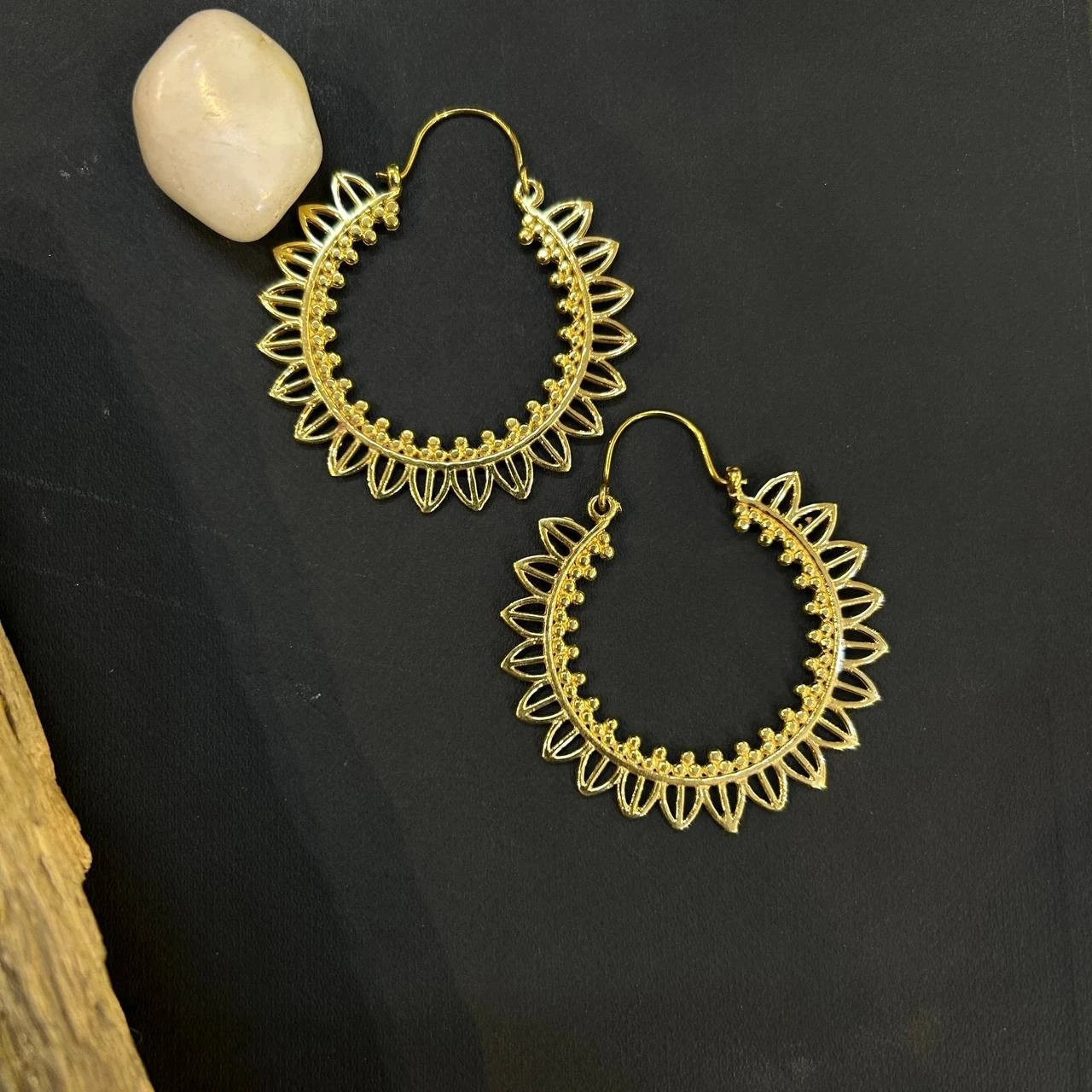 Gold Boho Hoop Mandala Earrings