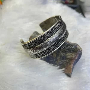 Solid Brass Silver Finish Wide Bangle Cuff