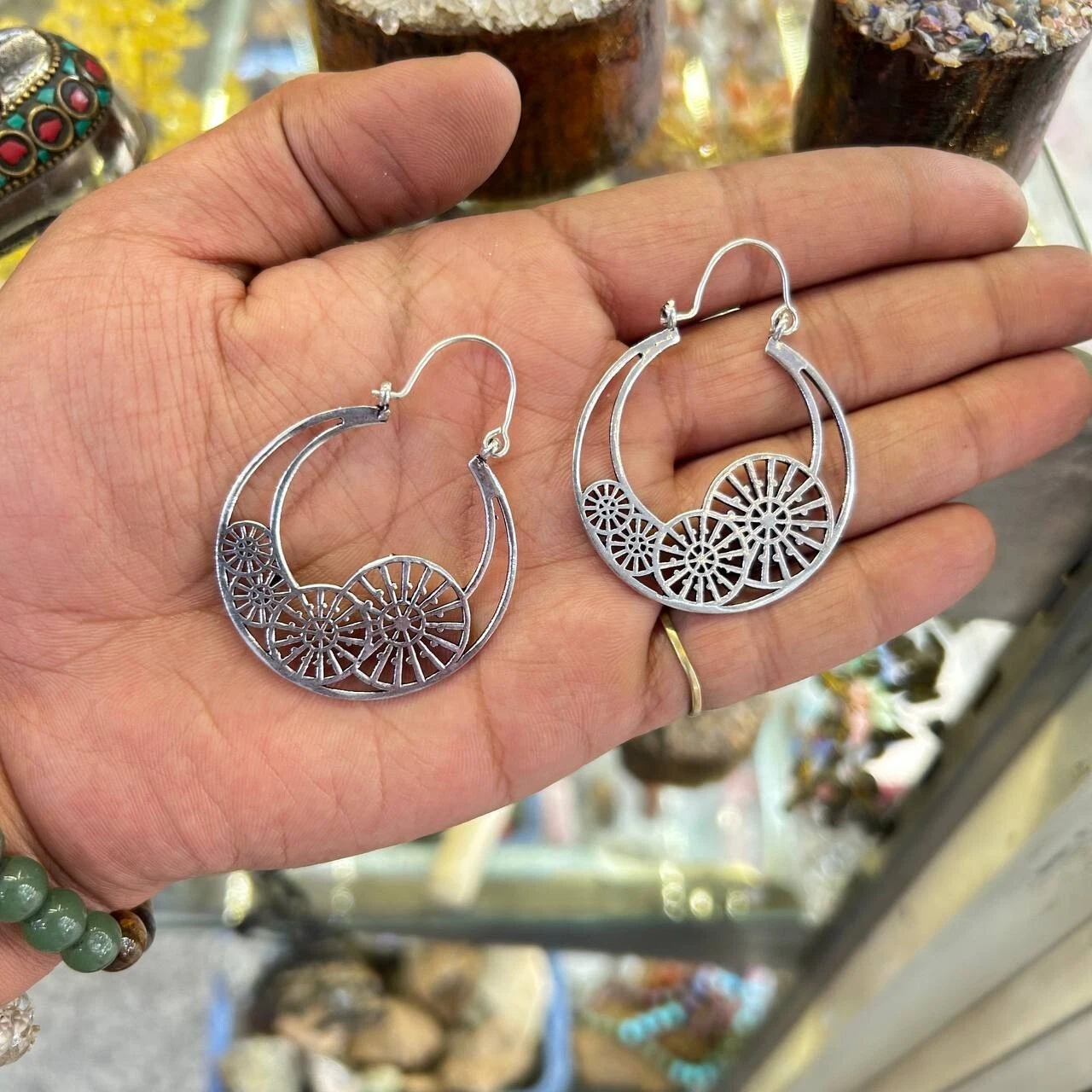 Pretty Wheel Look Spiral Handmade Jewelry Hoop Earring