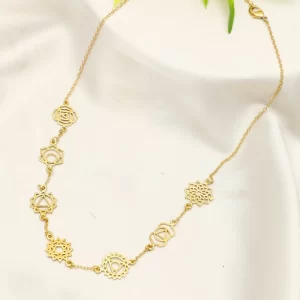 Brass 7 chakra Necklace, Mystic Symbol Necklace, Brass Necklace, Yoga Jewelry