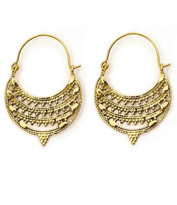 Small Boho Brass Hoop Earrings