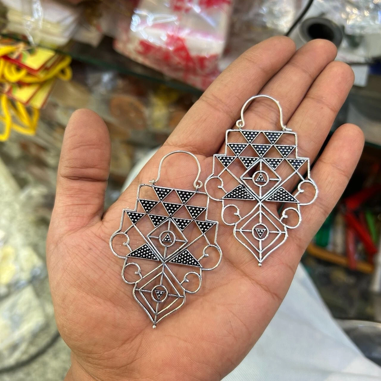 Extra large chakra geometry hoop earrings