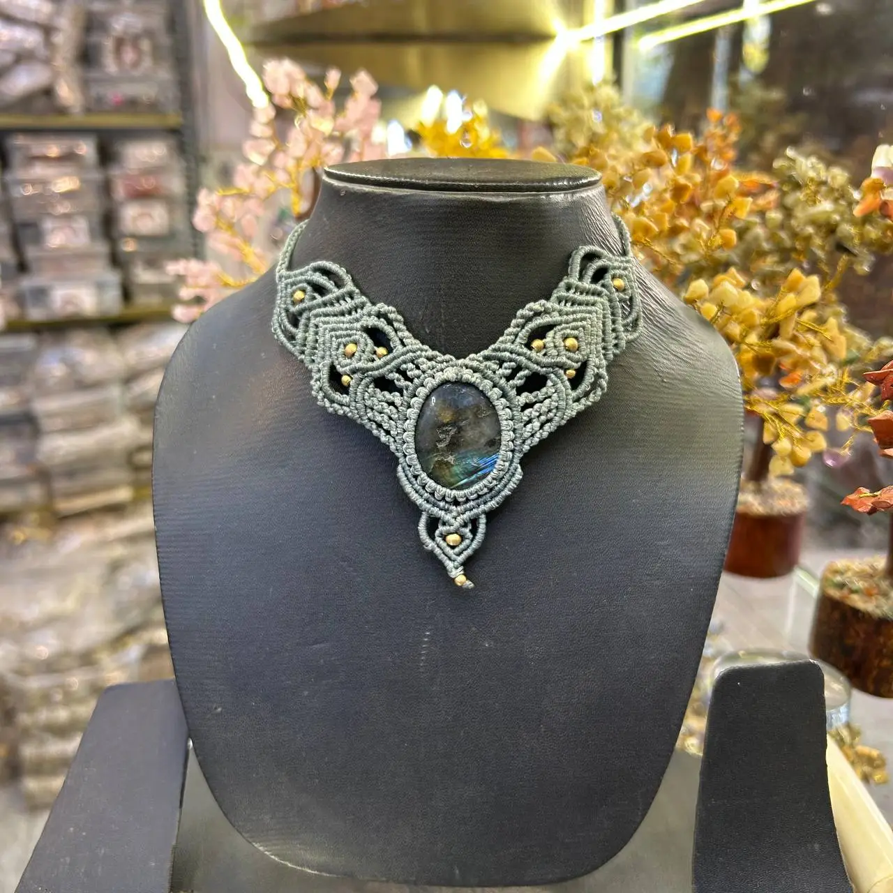 Natural Labradorite Macrame Necklace